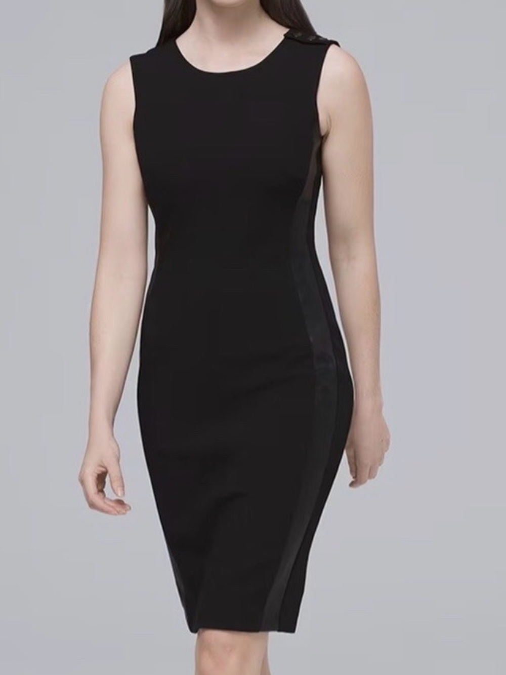 White House Black Market Body Perfecting Faux Leather Trim Sheath Dress size 2